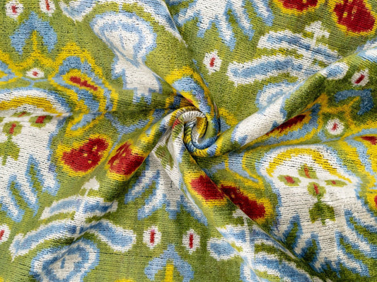 Handmade Velvet Throw Pillow with Multicolor Ikat Design - with Premium Down Feather Insert