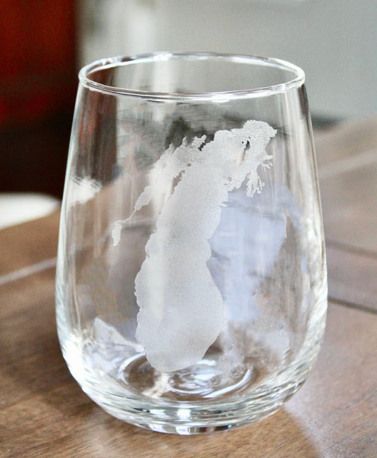 Lake Michigan Map Laser Engraved Glasses