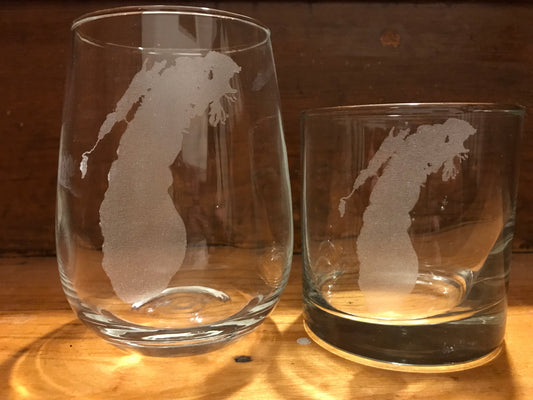 Lake Michigan Map Laser Engraved Glasses