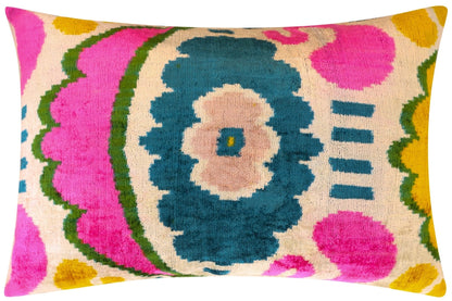 Handmade Velvet Pillow Floral Ikat Design