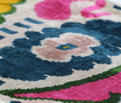 Handmade Velvet Pillow Floral Ikat Design
