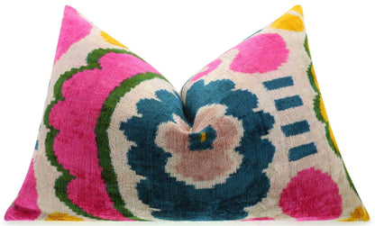 Handmade Velvet Pillow Floral Ikat Design