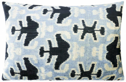 Handmade Velvet Lumbar Pillow Ikat Design - with Premium Down Feather Insert