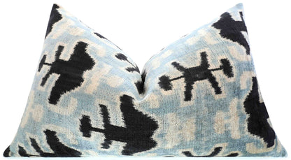 Handmade Velvet Lumbar Pillow Ikat Design - with Premium Down Feather Insert