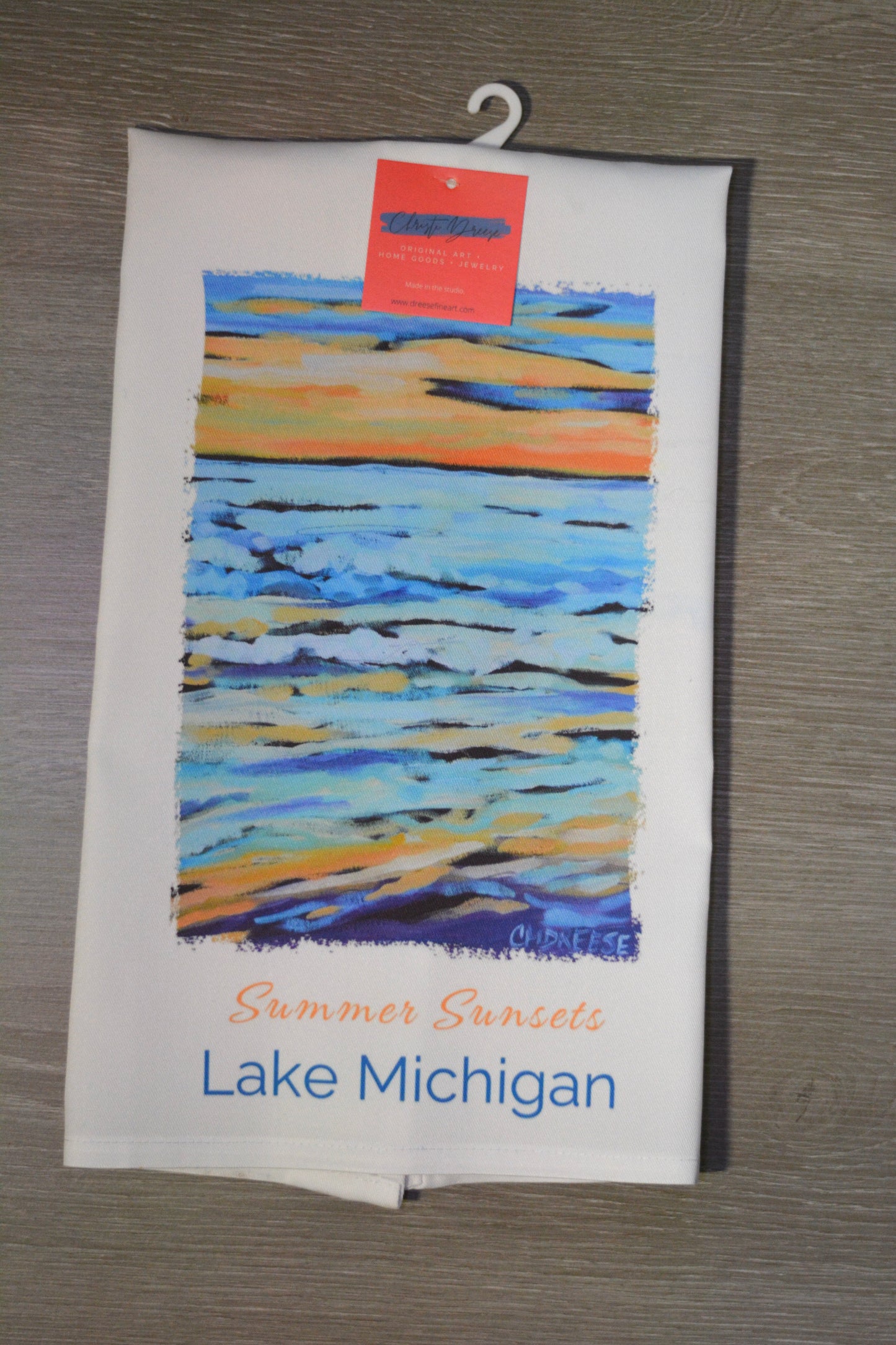 Dish Towel - "Summer Sunsets - Lake Michigan Kitchen Towel"