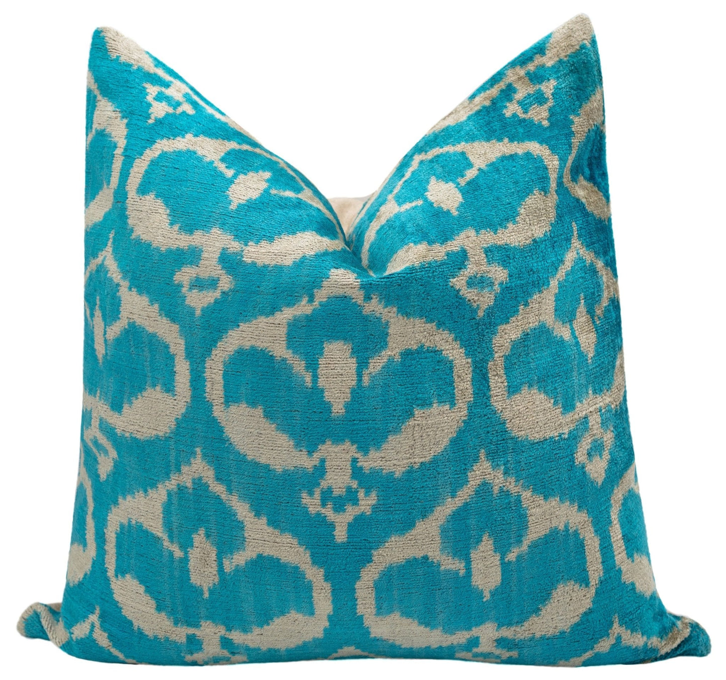 Handmade Velvet Throw Pillow Ikat Design  with Premium Down Feather Insert