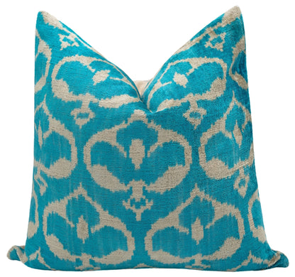 Handmade Velvet Throw Pillow Ikat Design  with Premium Down Feather Insert