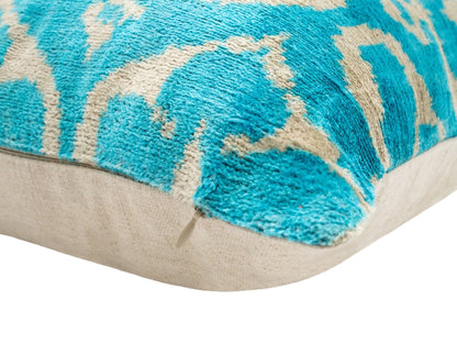 Handmade Velvet Throw Pillow Ikat Design  with Premium Down Feather Insert